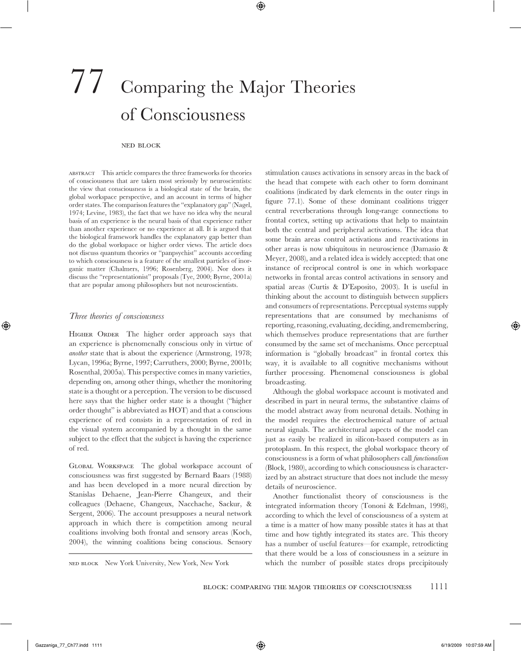 77 C Omparing the Major Theories of Consciousness