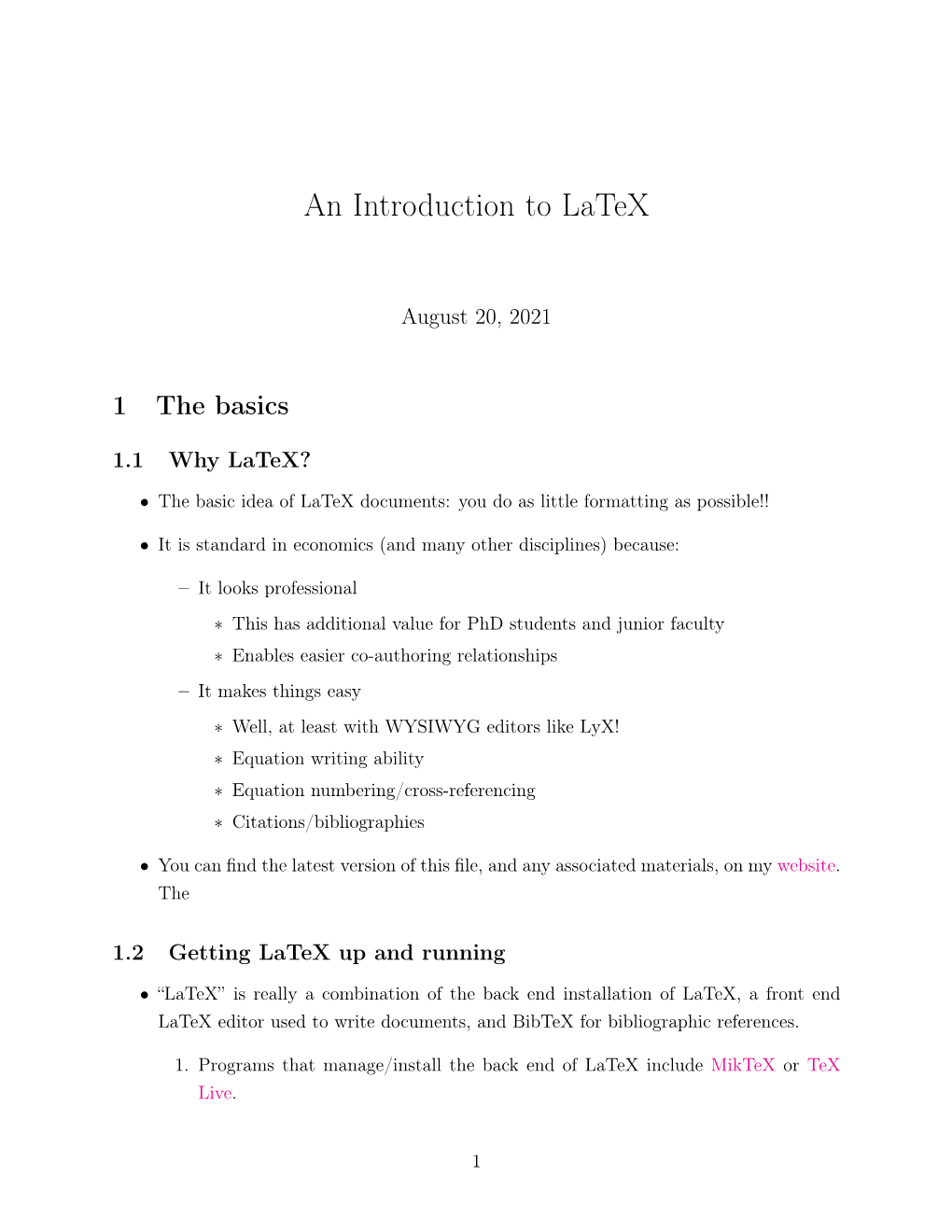 Introduction to Latex (PDF)