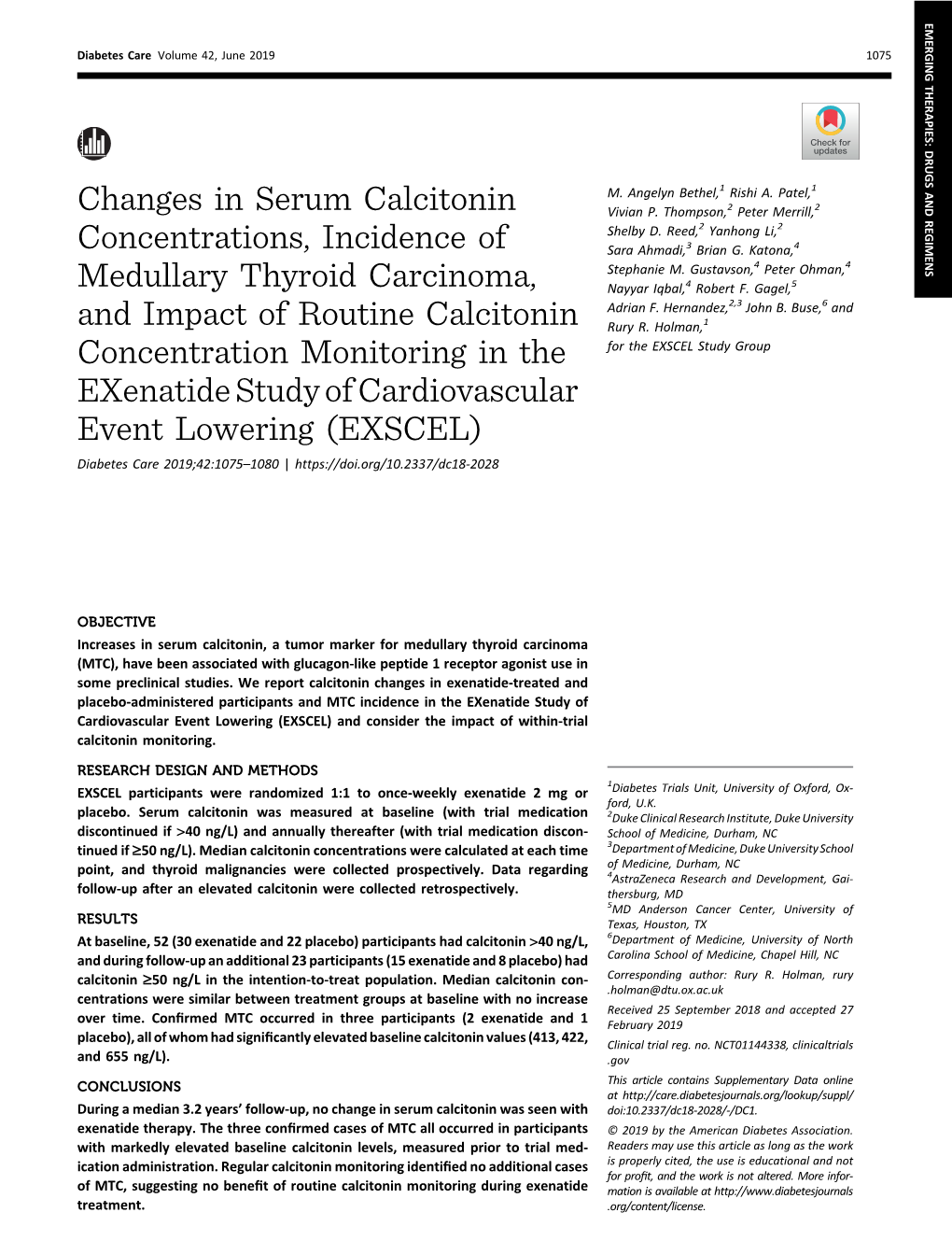 Changes in Serum Calcitonin Concentrations, Incidence Of