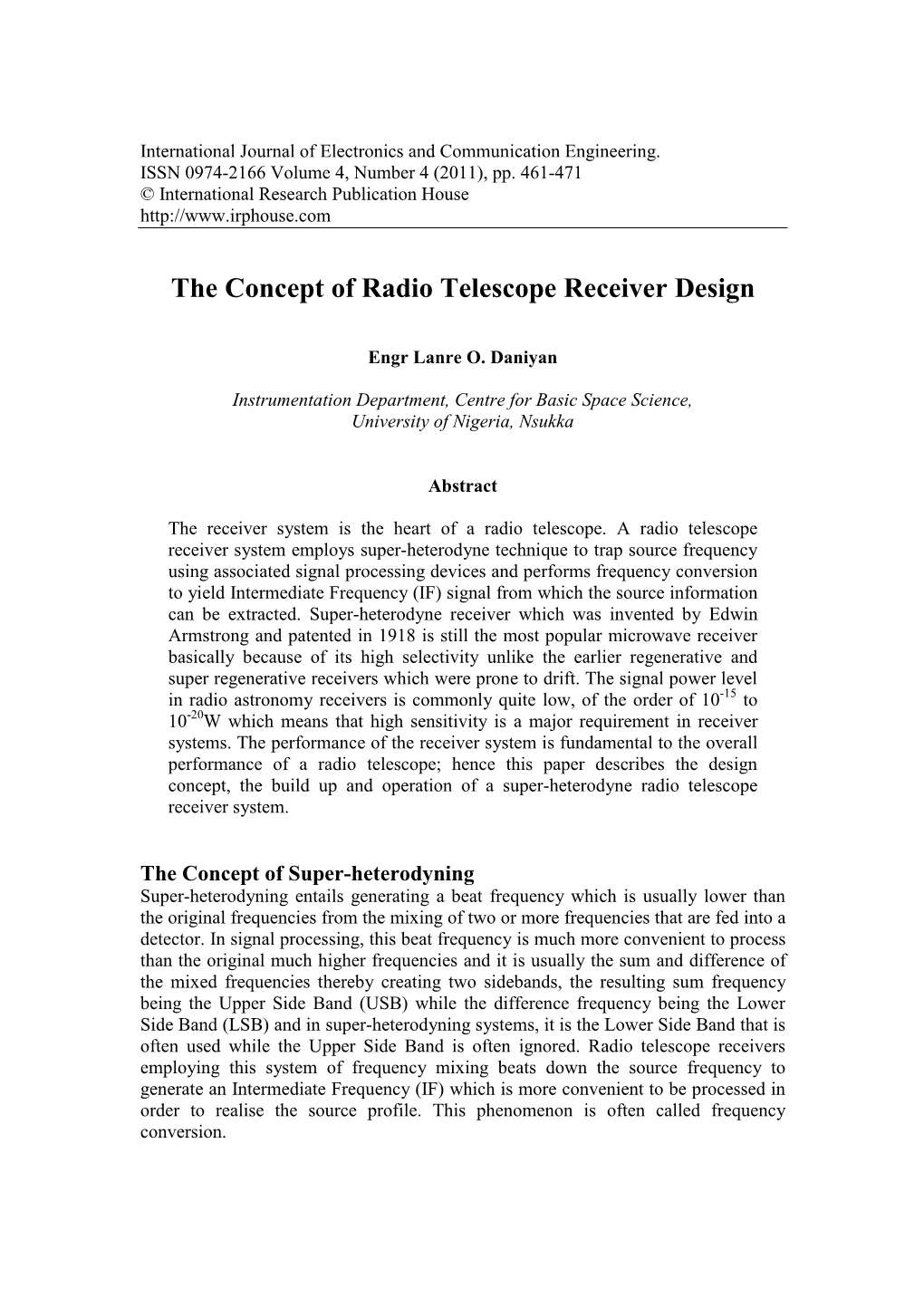 The Concept of Radio Telescope Receiver Design