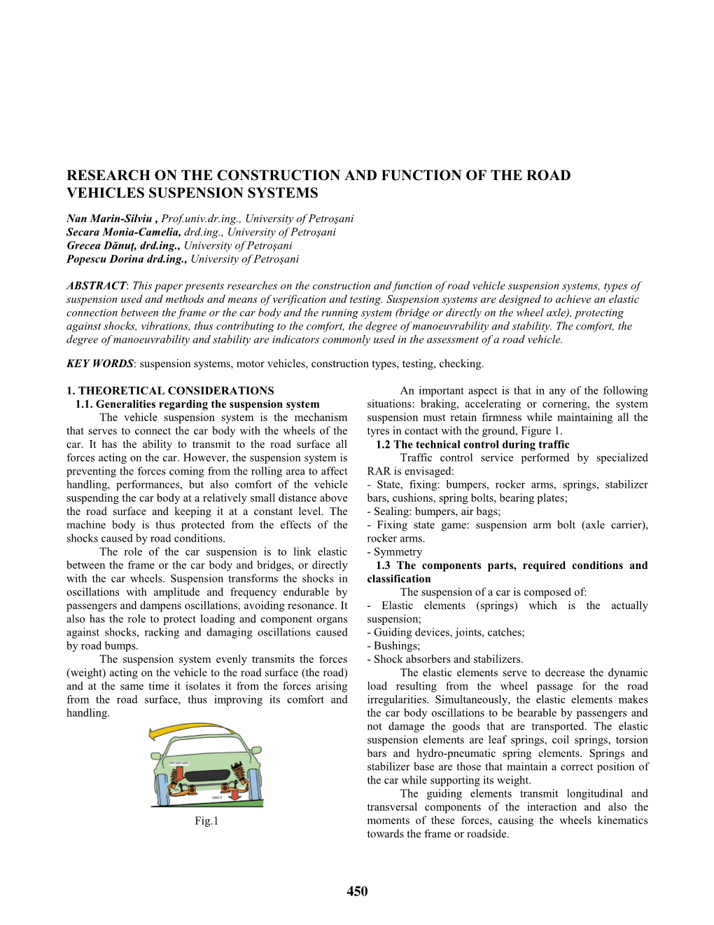 Research on the Construction and Function of the Road Vehicles Suspension Systems