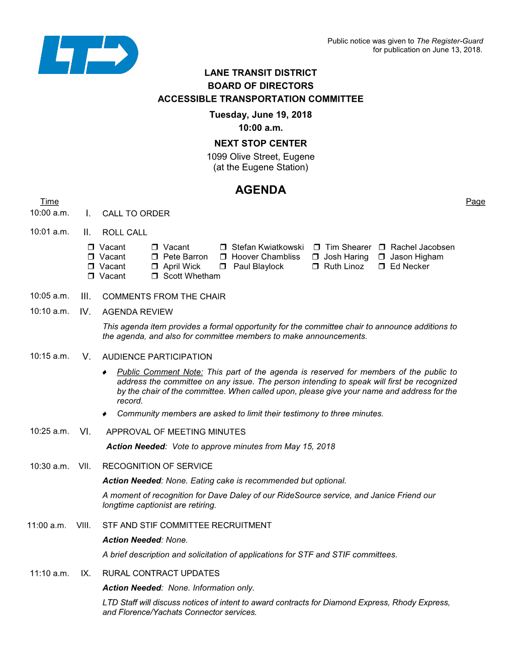 AGENDA Time Page 10:00 A.M