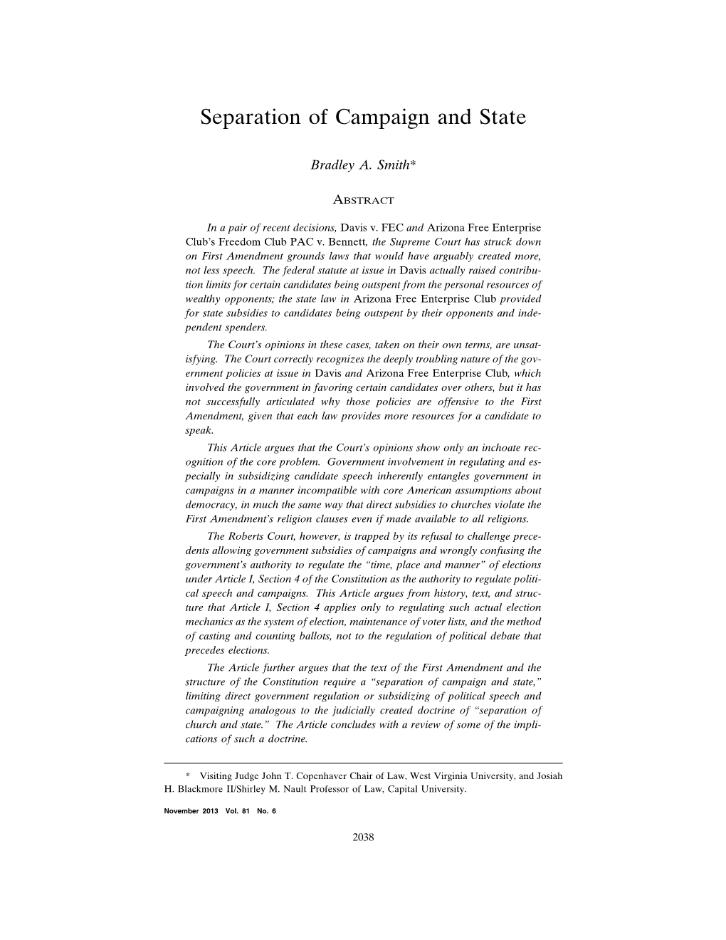 Separation of Campaign and State