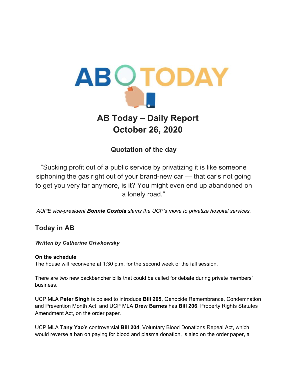AB Today – Daily Report October 26, 2020