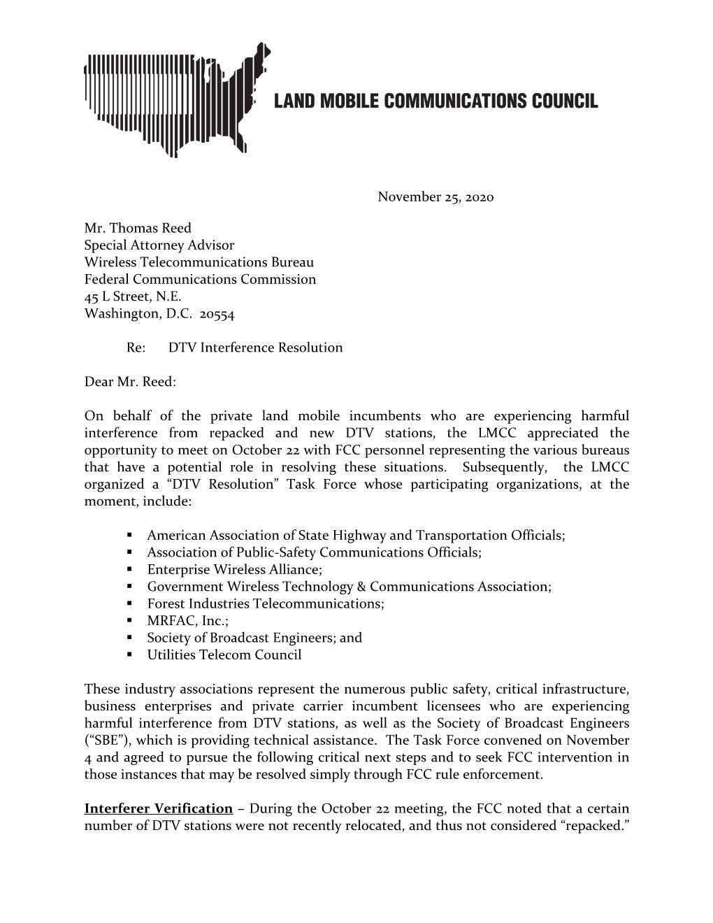 LMCC Ltr and Matrix Re DTV Interference 11-25-20