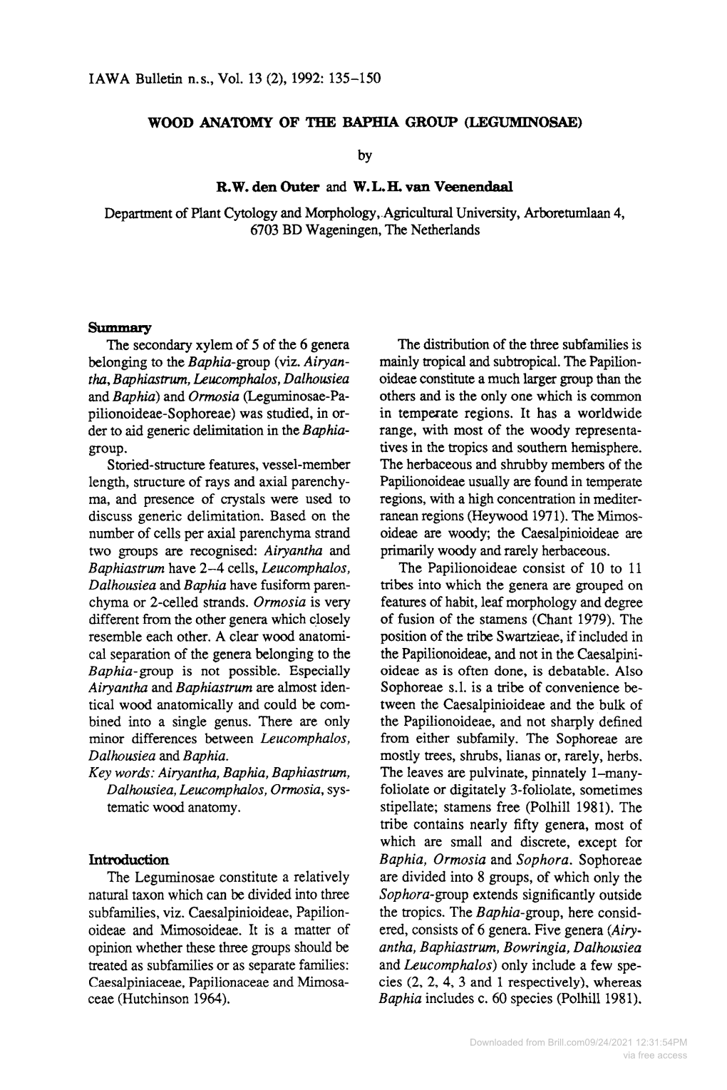 Wood Anatomy of the Baphia Group (Leguminosae)