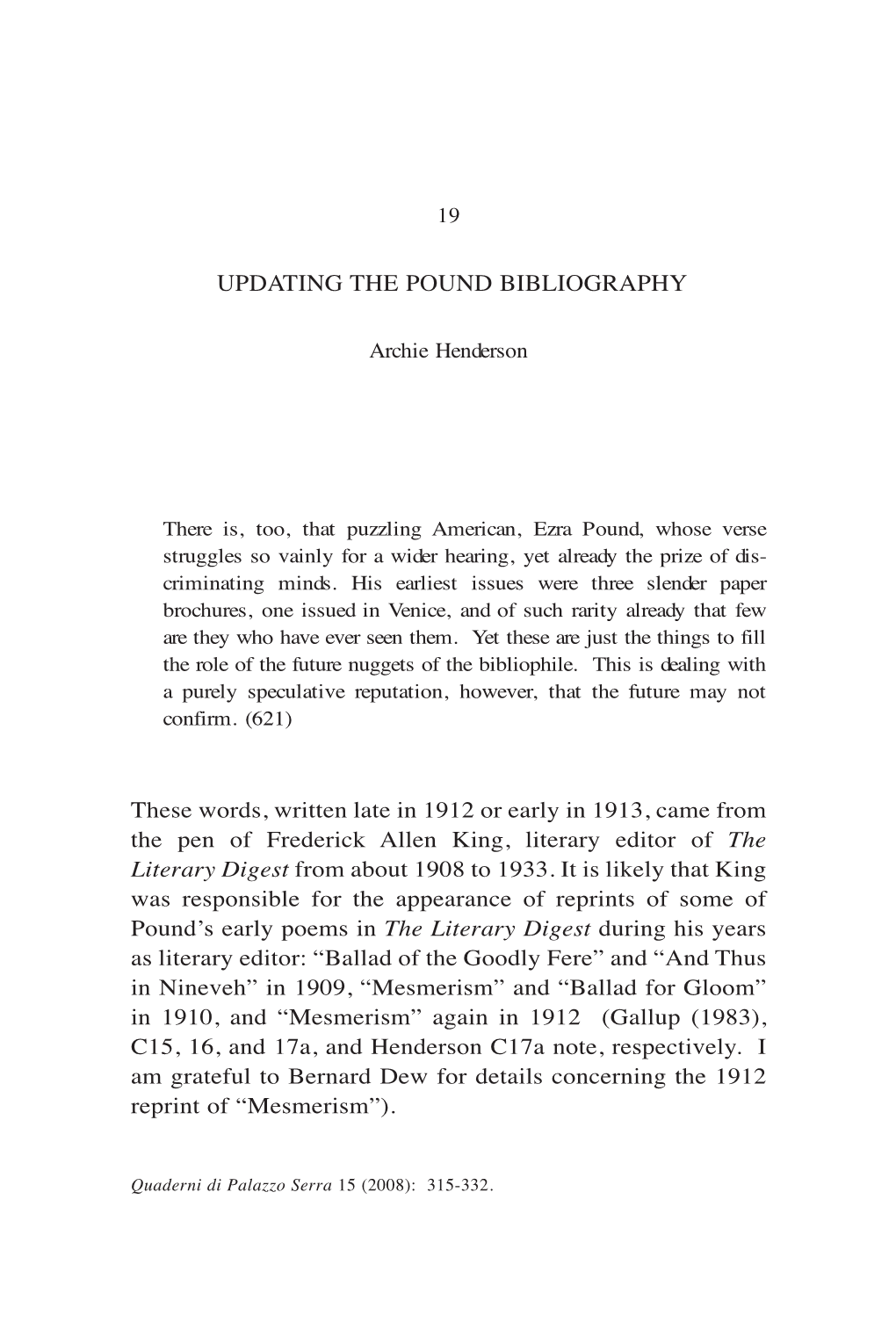 Updating the Pound Bibliography