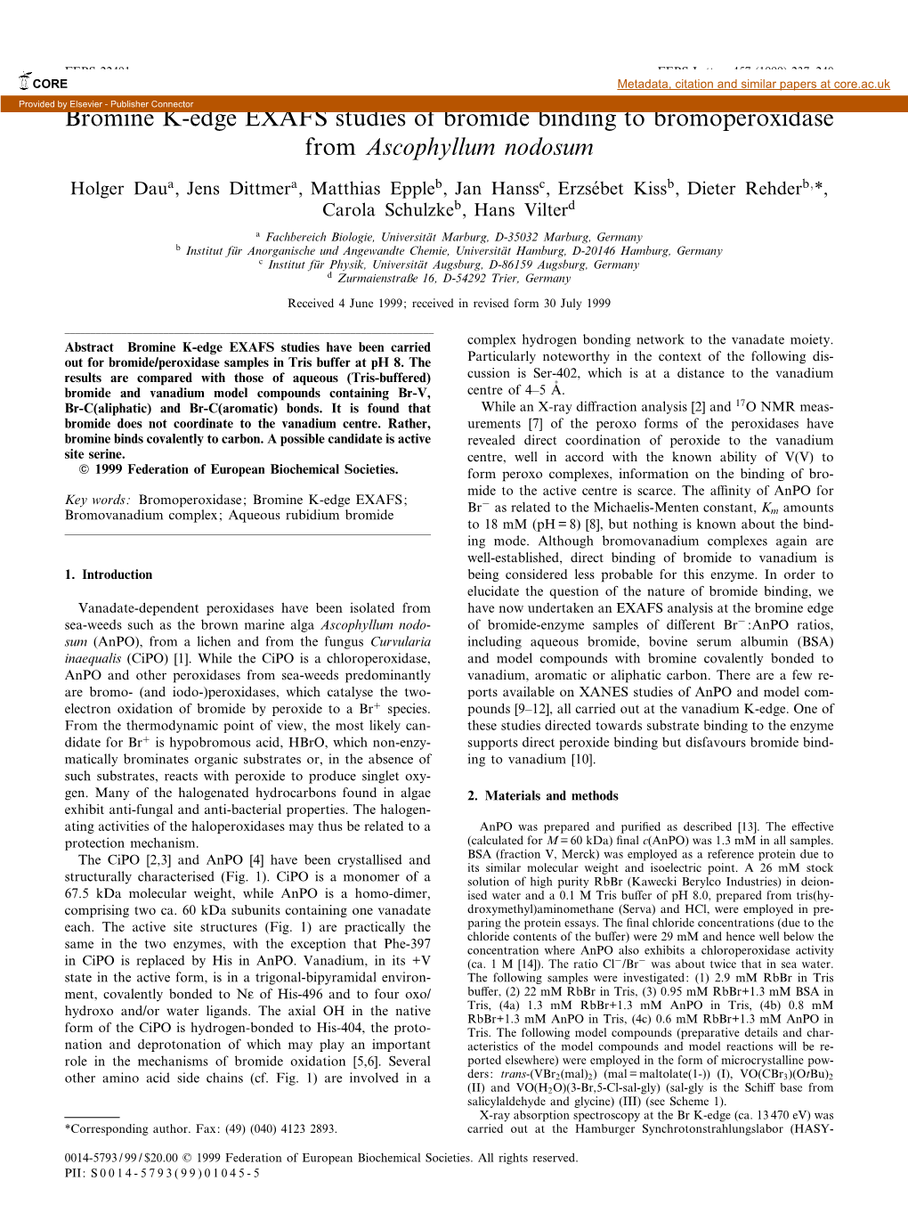 Bromine K-Edge EXAFS Studies of Bromide Binding To