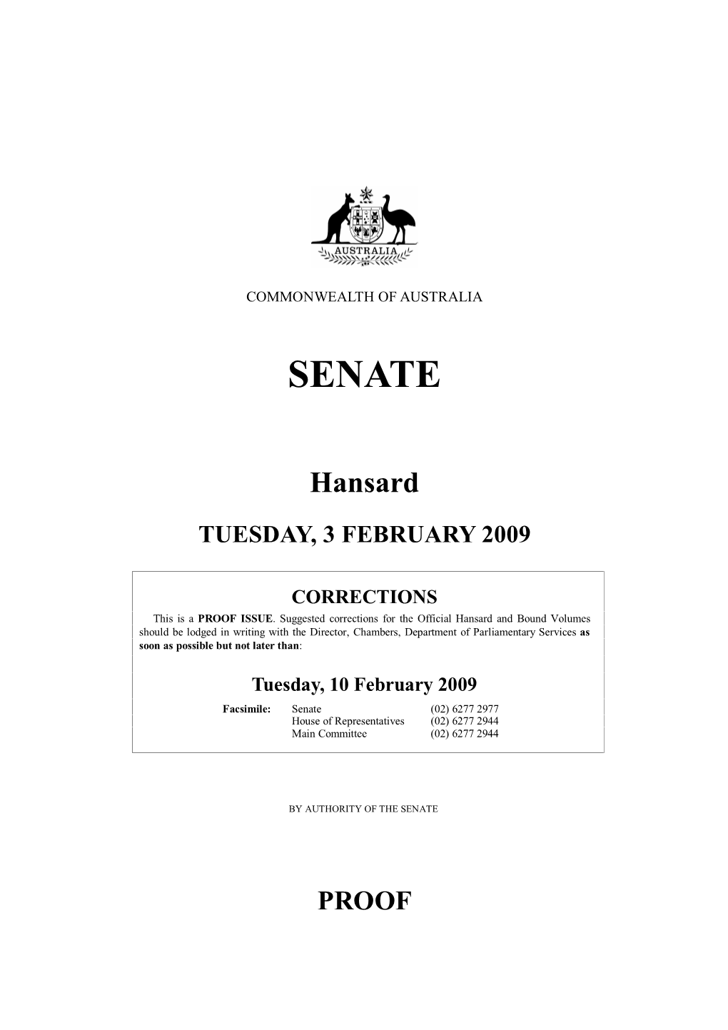 Senate – Hansard – Tuesday 3 February 2009