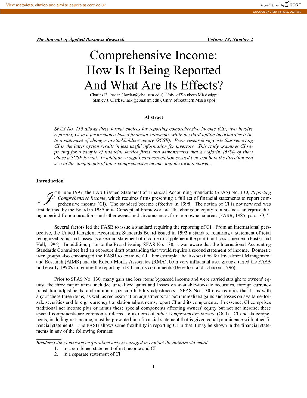 Comprehensive Income: How Is It Being Reported and What Are Its Effects? Charles E