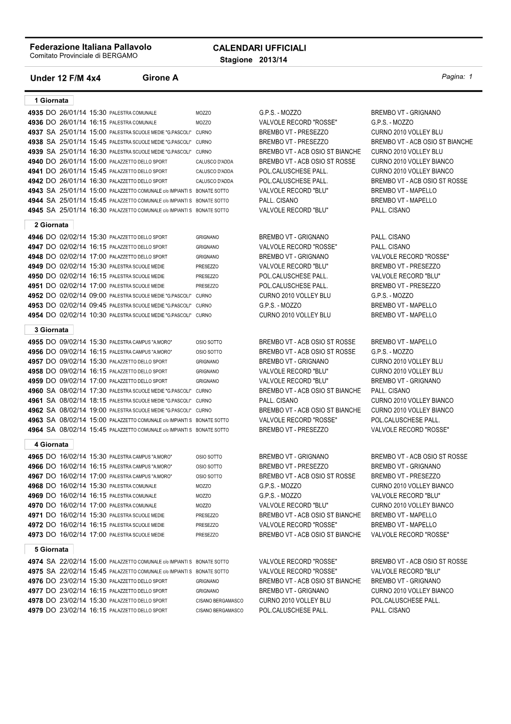 Calendario U12 FM 4Vs4