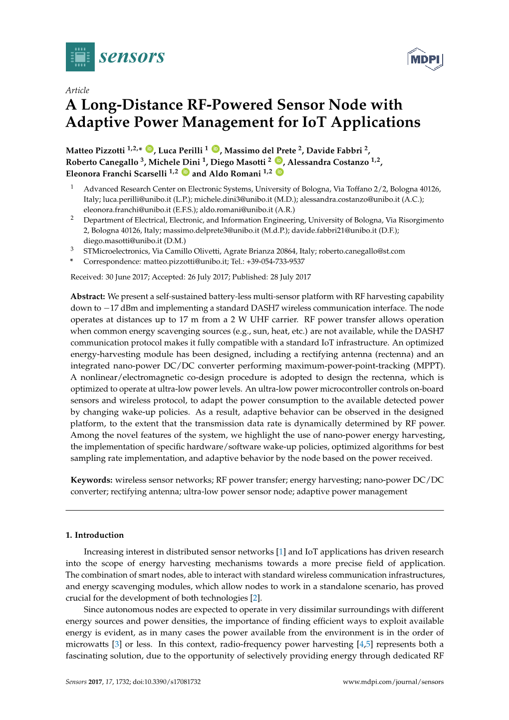 A Long-Distance RF-Powered Sensor Node with Adaptive Power Management for Iot Applications