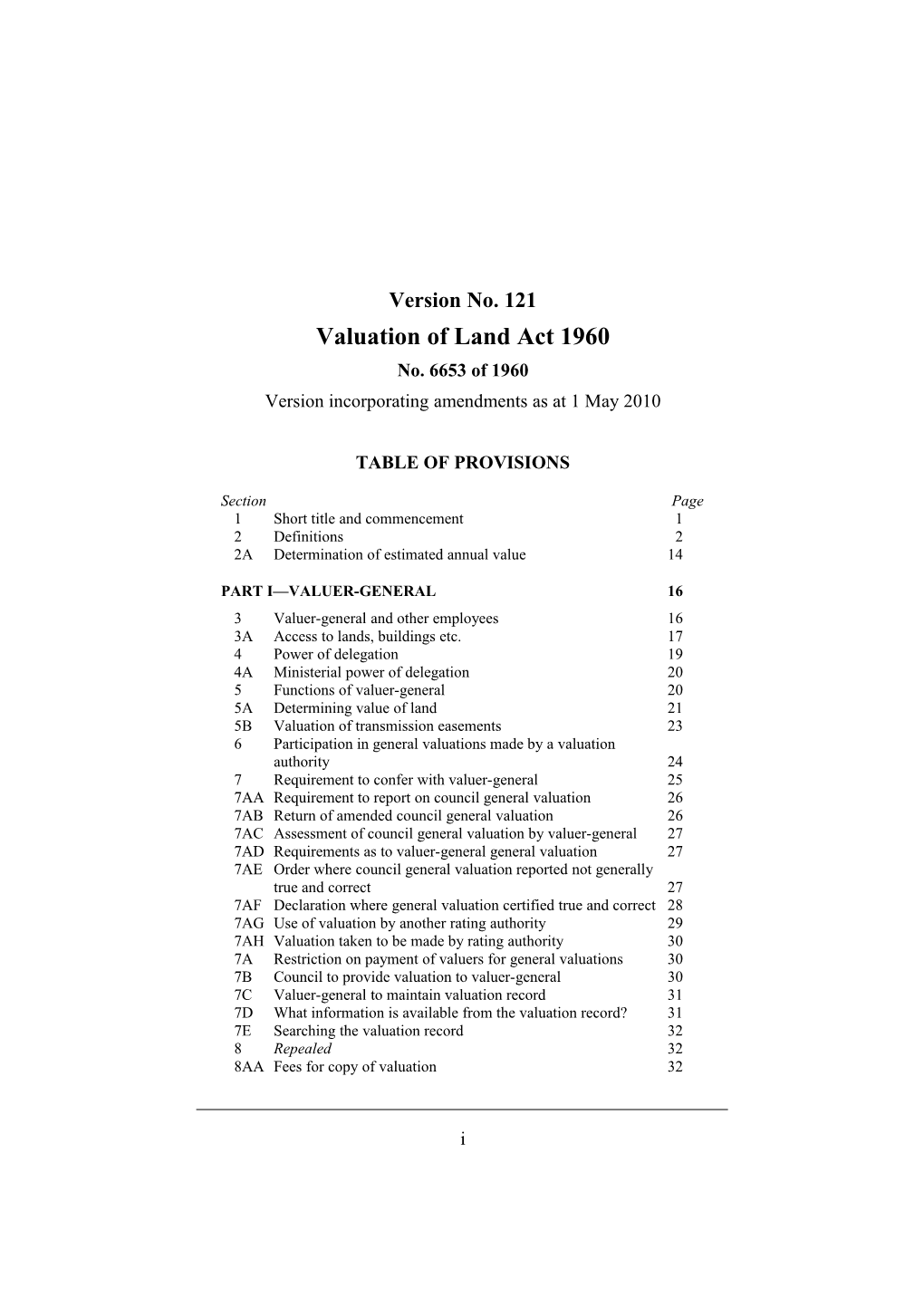 Valuation of Land Act 1960