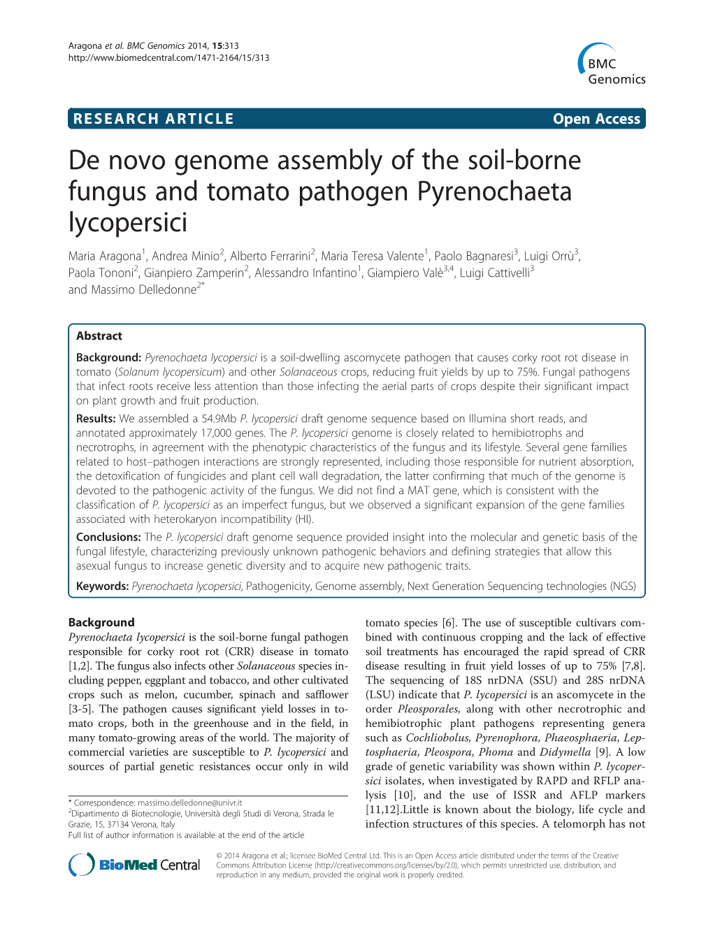 De Novo Genome Assembly of the Soil-Borne Fungus and Tomato