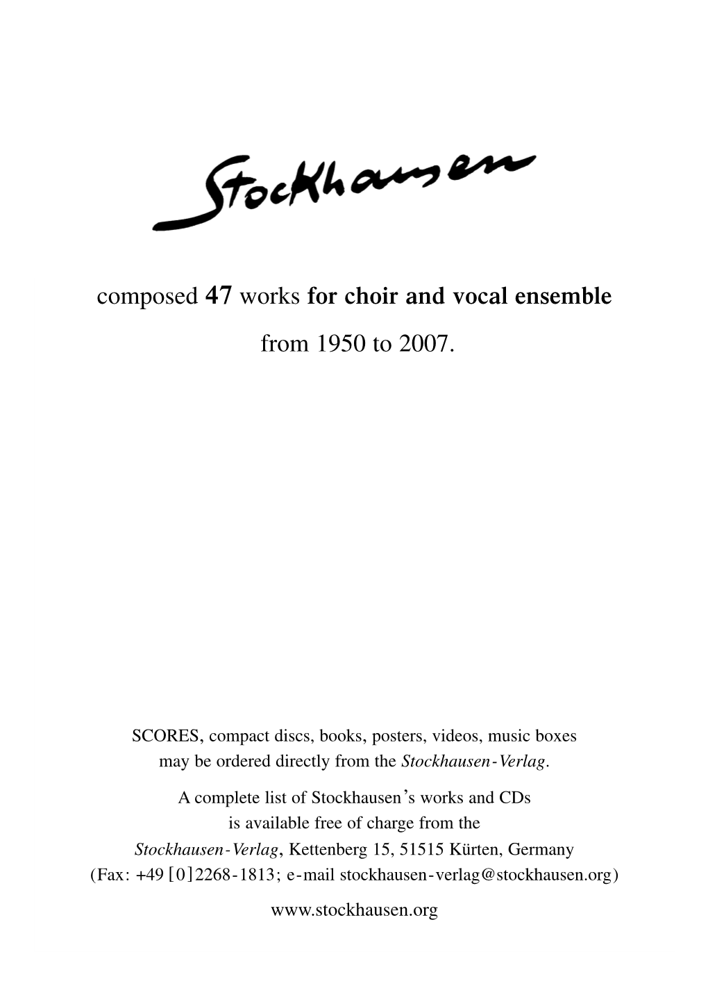 Stockhausen Choir Works