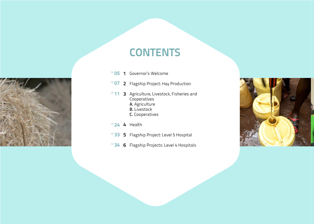 CONTENTS Pg 05 1 Governor’S Welcome Pg 07 2 Flagship Project: Hay Production Pg 11 3 Agriculture, Livestock, Fisheries and Cooperatives A