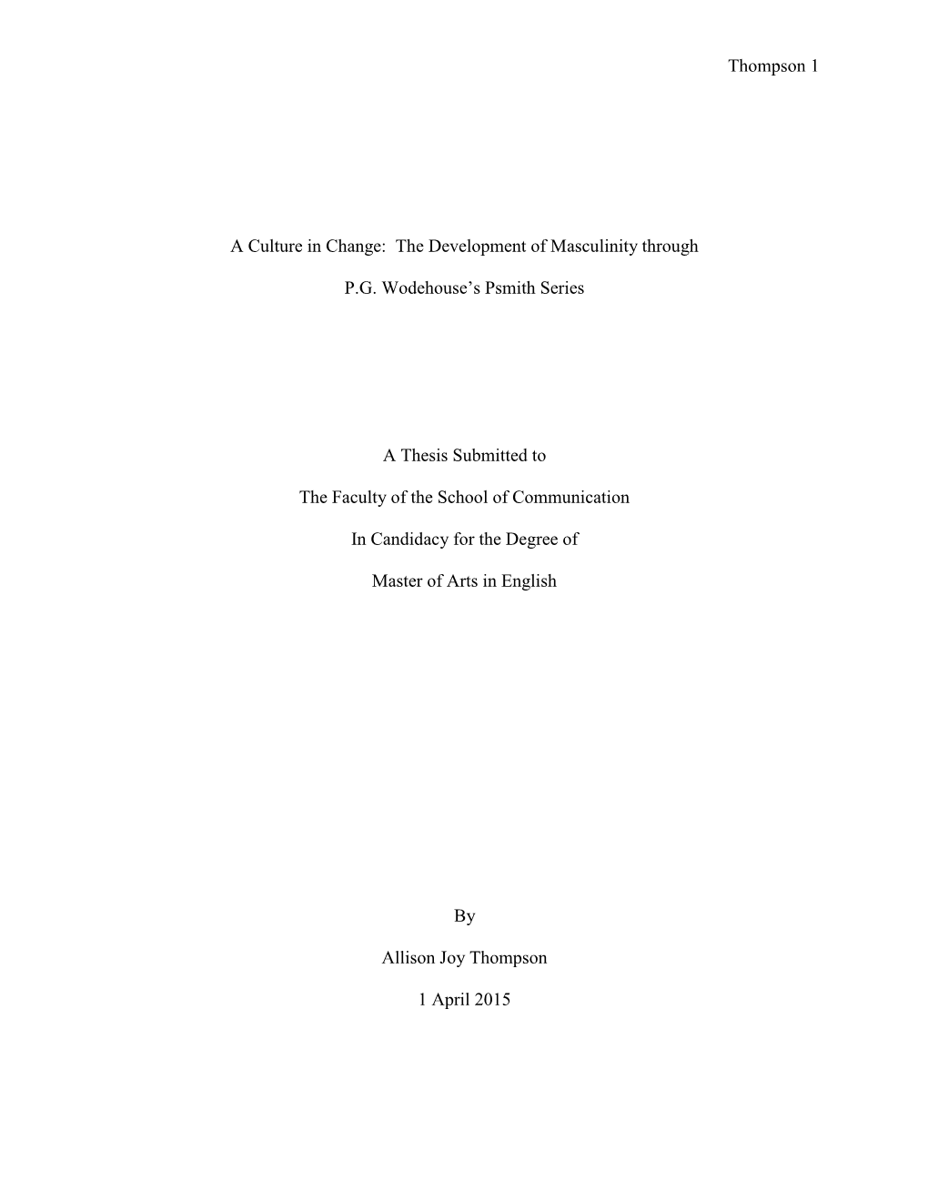 The Development of Masculinity Through PG Wodehouse's Psmith