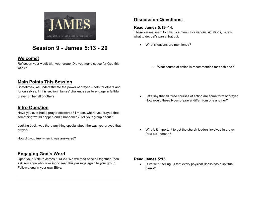 Session 9 - James 5:13 - 20