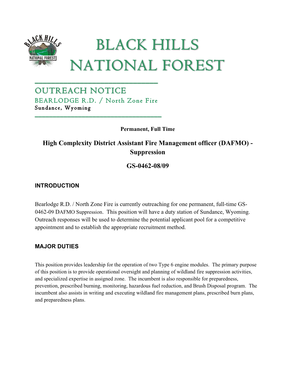 Black Hills National Forest ______Outreach Notice Bearlodge R.D