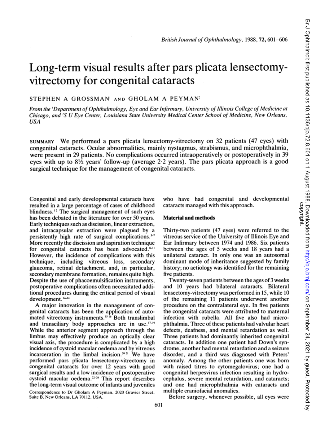 Long-Term Visual Results After Pars Plicata Lensectomy- Vitrectomy for Congenital Cataracts