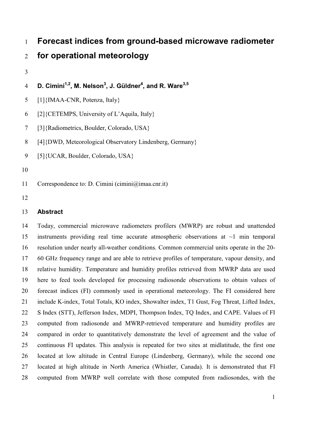 Forecast Indices from Ground-Based Microwave Radiometer For