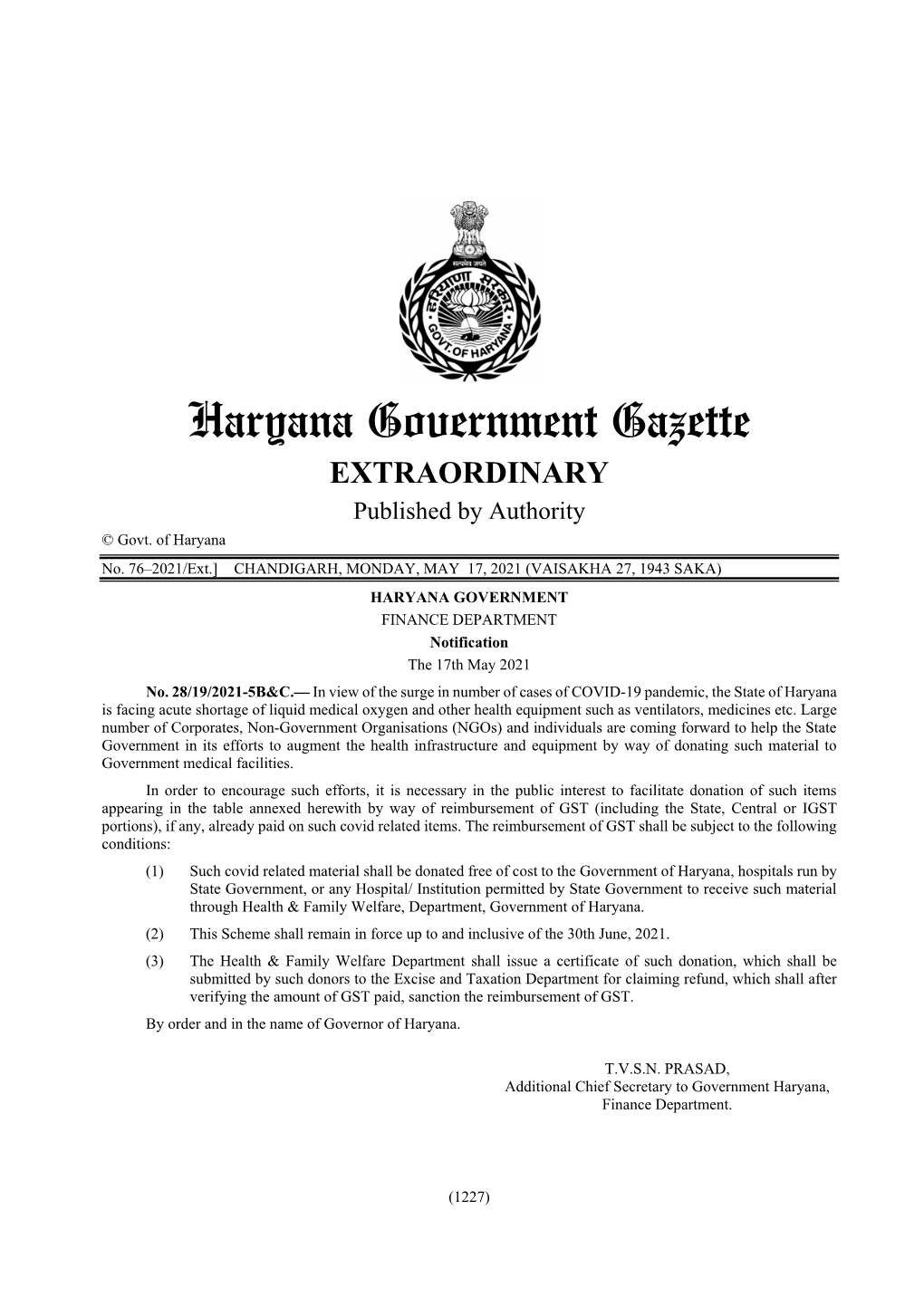 Haryana Government Gazette EXTRAORDINARY Published by Authority © Govt