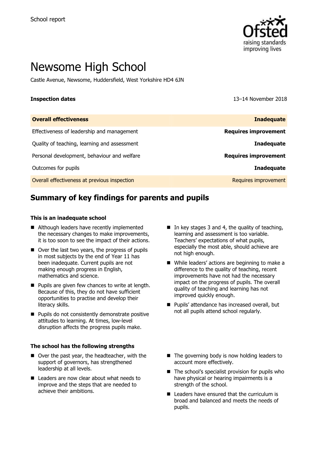 Newsome High School Castle Avenue, Newsome, Huddersfield, West Yorkshire HD4 6JN