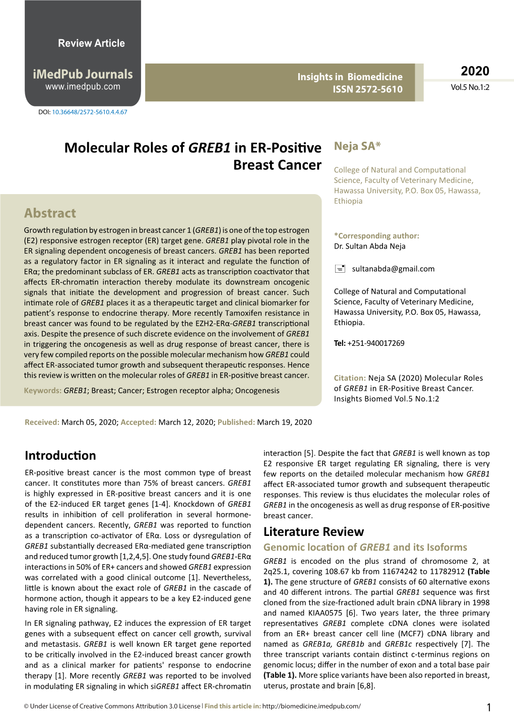 Molecular Roles of GREB1 in ER-Positive Breast Cancer