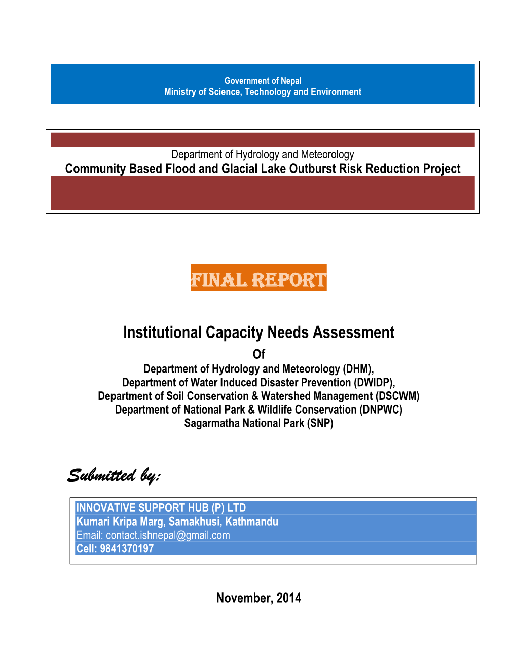 Final Report Submitted to Department Hydrology and Meteorology