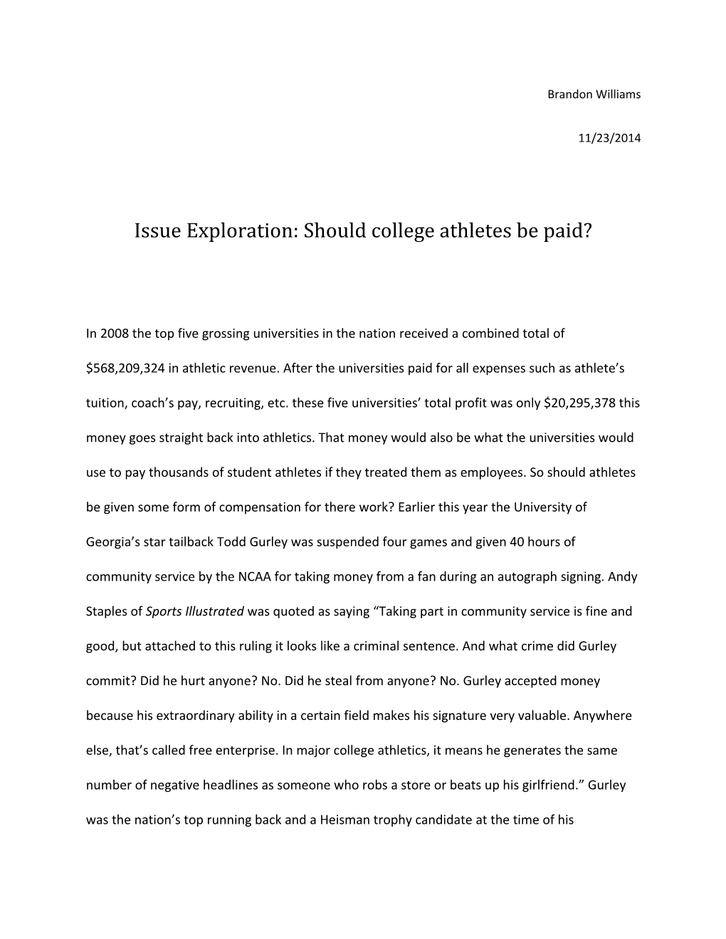 Issue Exploration: Should College Athletes Be Paid?