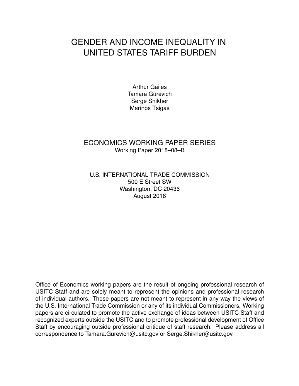 Gender and Income Inequality in United States Tariff Burden