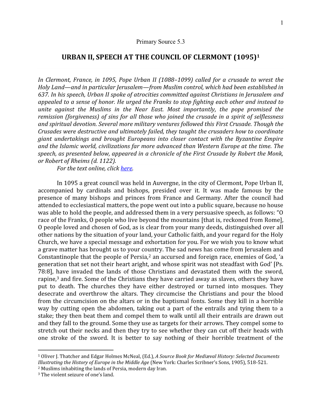 Urban Ii, Speech at the Council of Clermont (1095)1