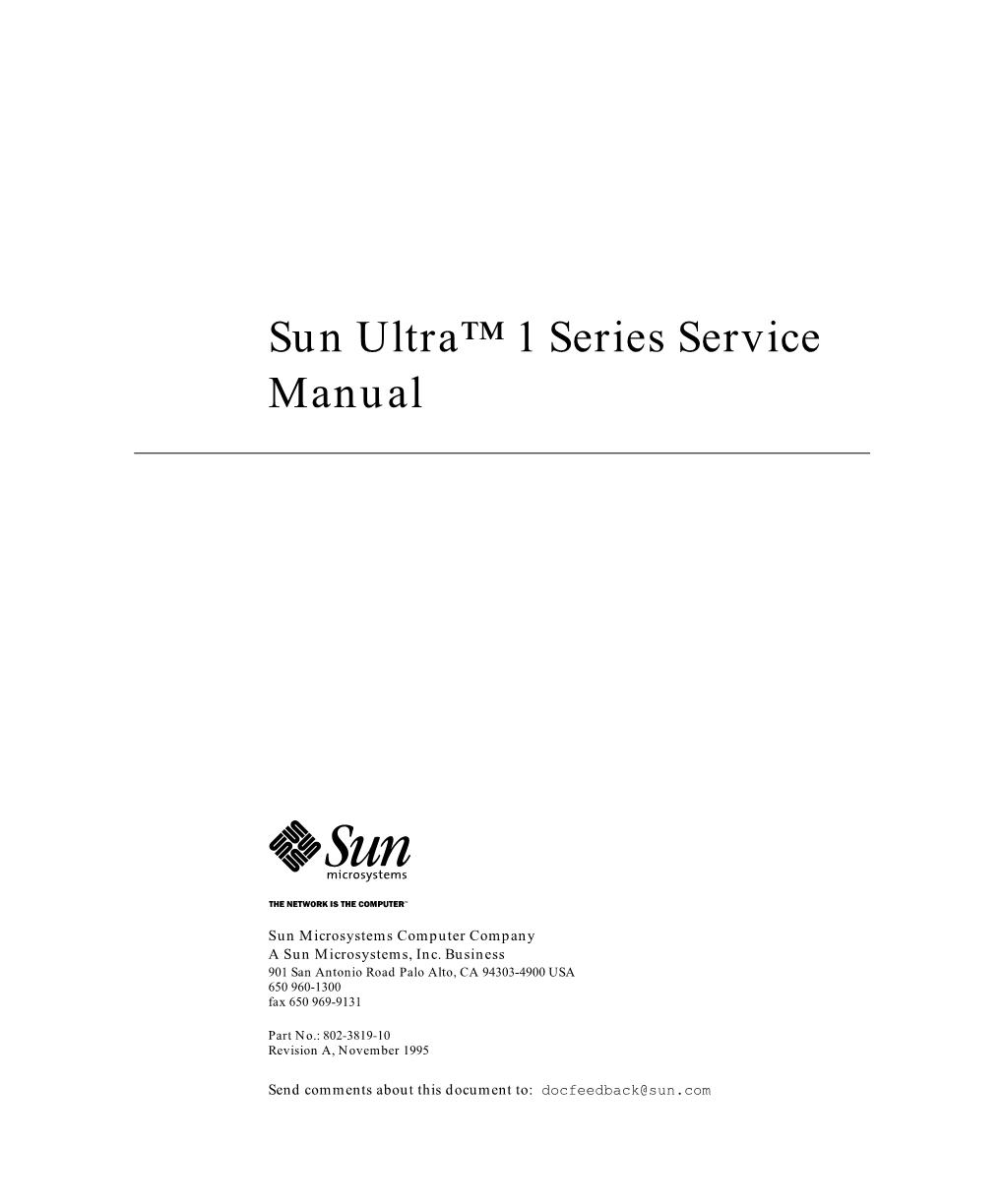 Sun Ultra 1 Series Service Manual