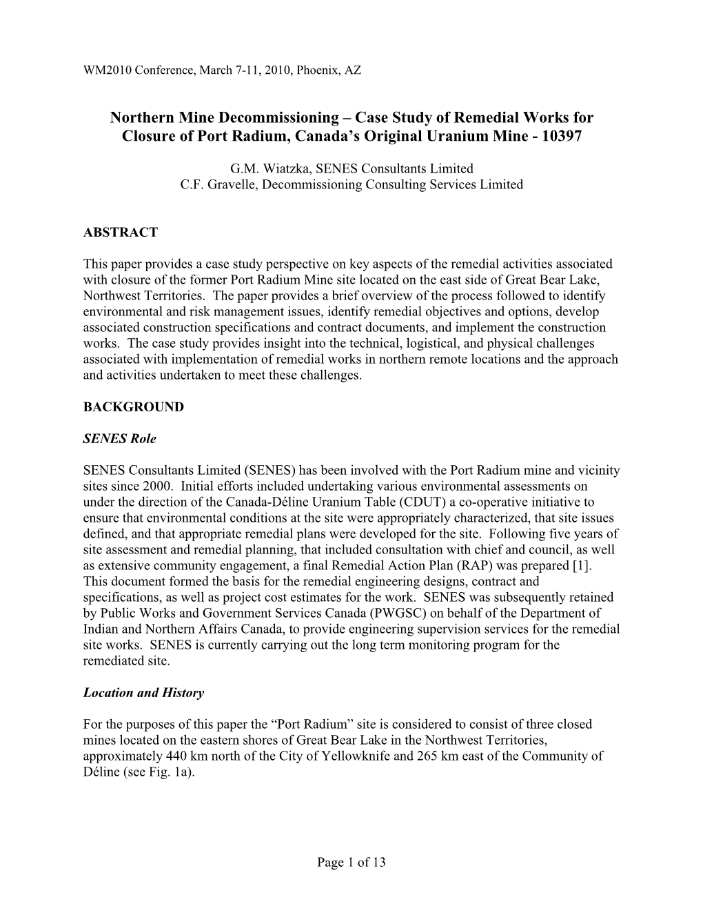 Case Study of Remedial Works for Closure of Port Radium, Canada's