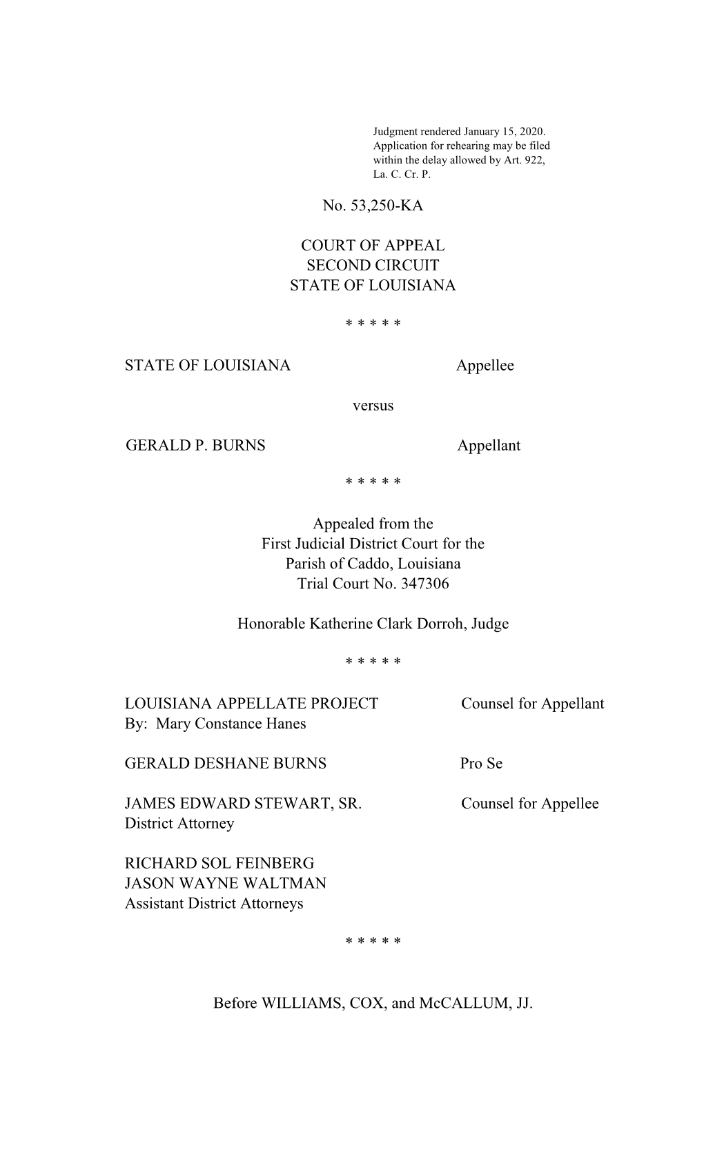 No. 53,250-KA COURT of APPEAL SECOND CIRCUIT STATE OF