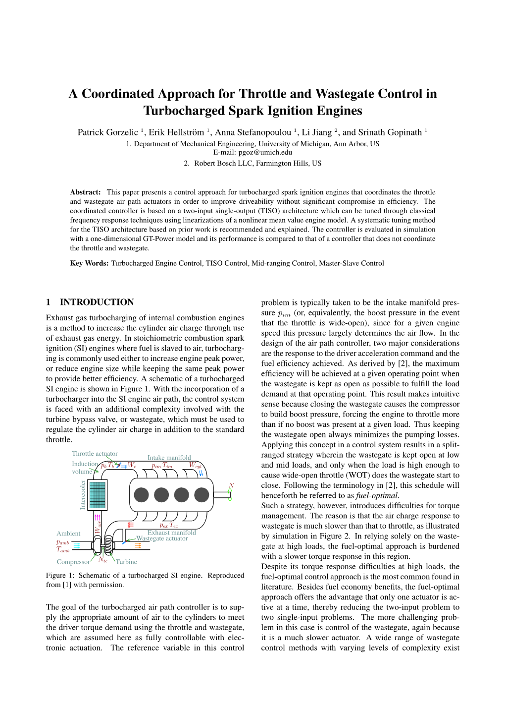 A Coordinated Approach for Throttle and Wastegate Control in Turbocharged Spark Ignition Engines