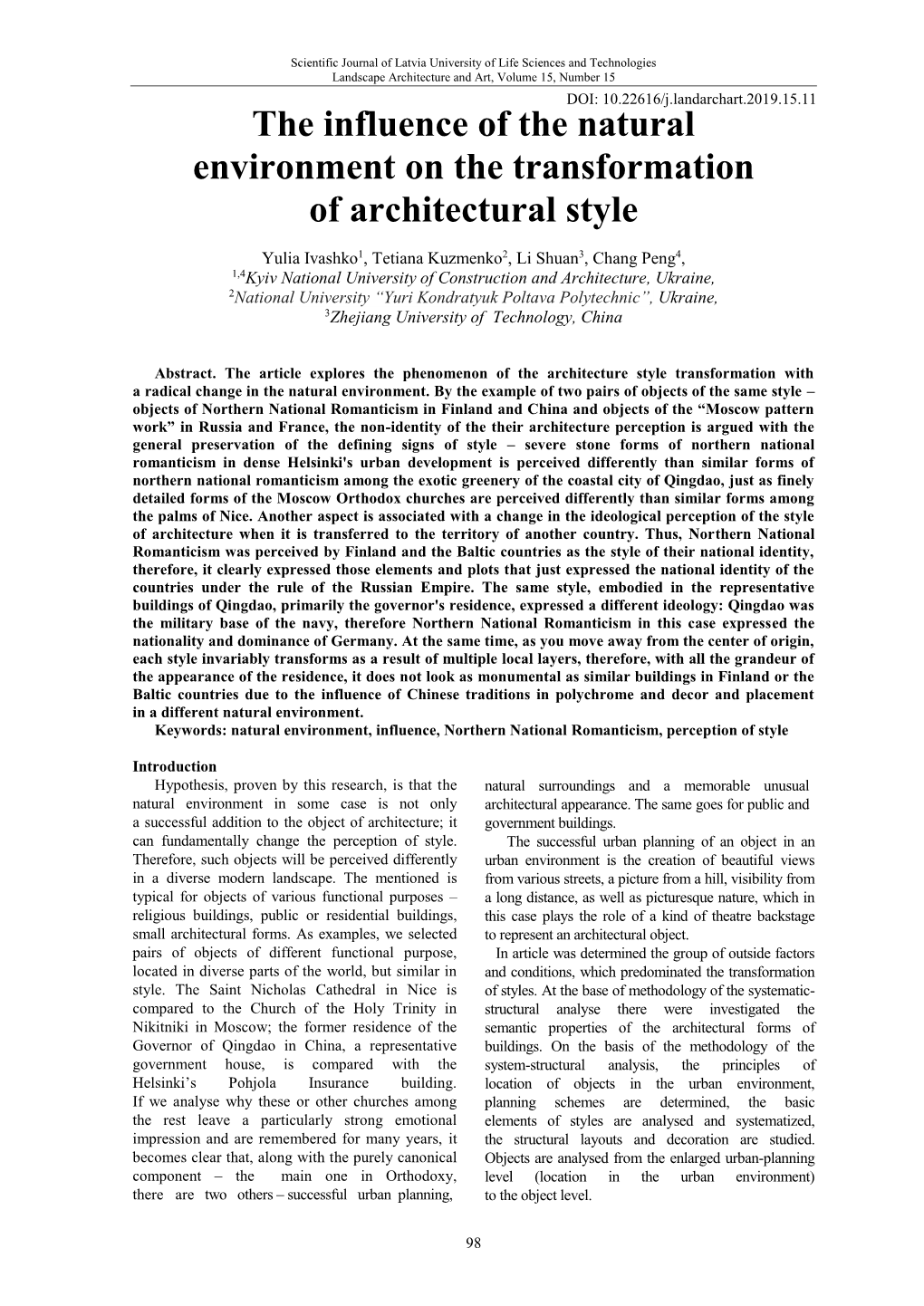 The Influence of the Natural Environment on the Transformation of Architectural Style