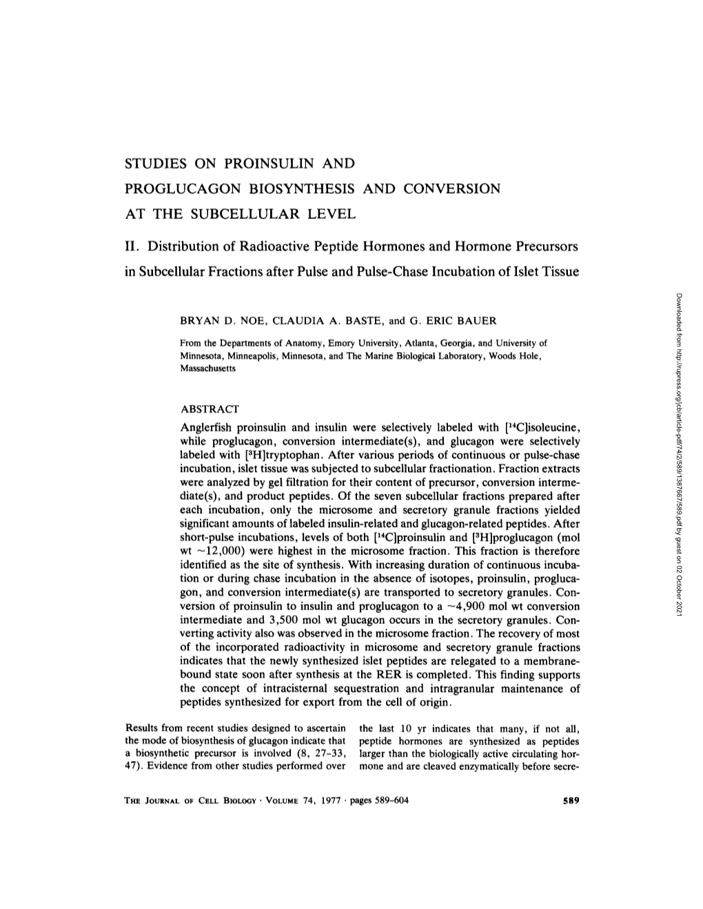 Studies on Proinsulin and Proglucagon Biosynthesis and Conversion at the Subcellular Level