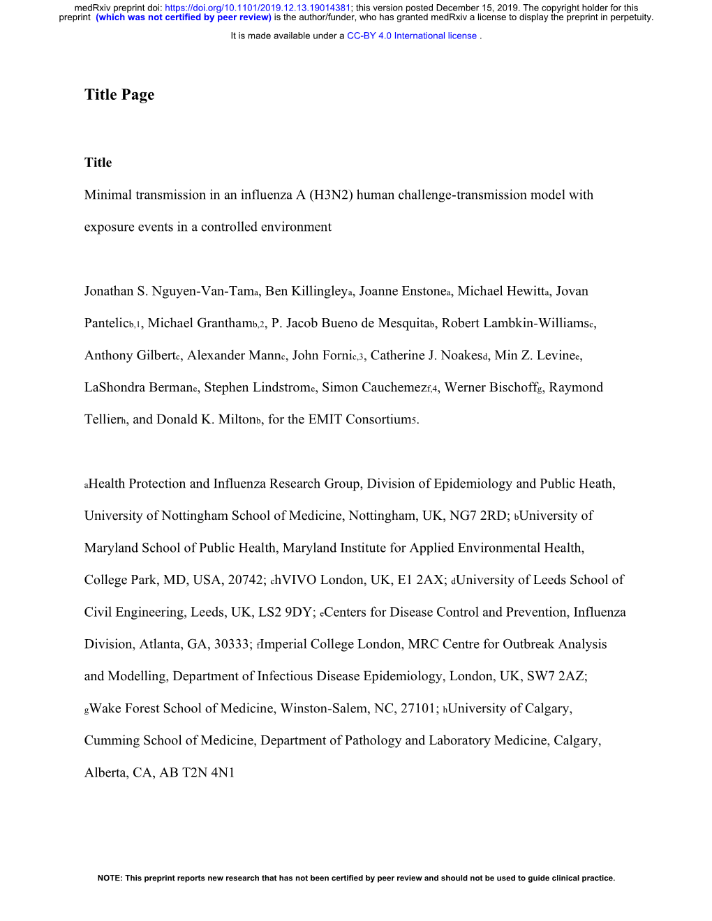 Minimal Transmission in an Influenza a (H3N2) Human Challenge-Transmission Model With