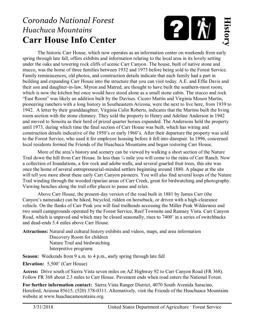 Carr House Info Center H Istory
