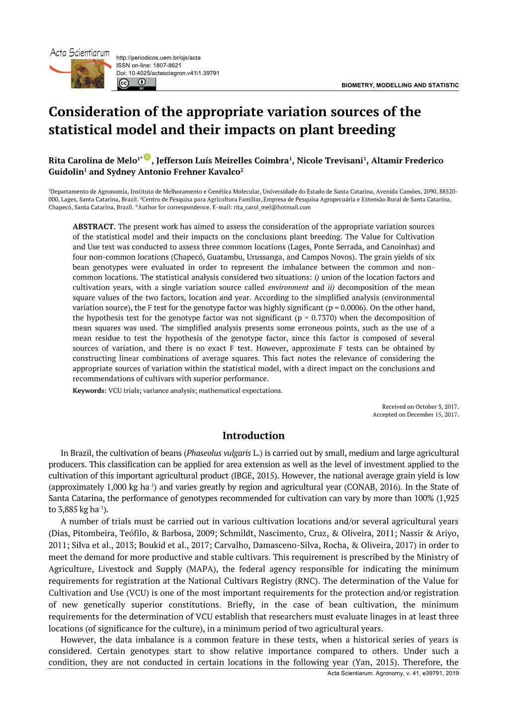 Consideration of the Appropriate Variation Sources of the Statistical Model and Their Impacts on Plant Breeding