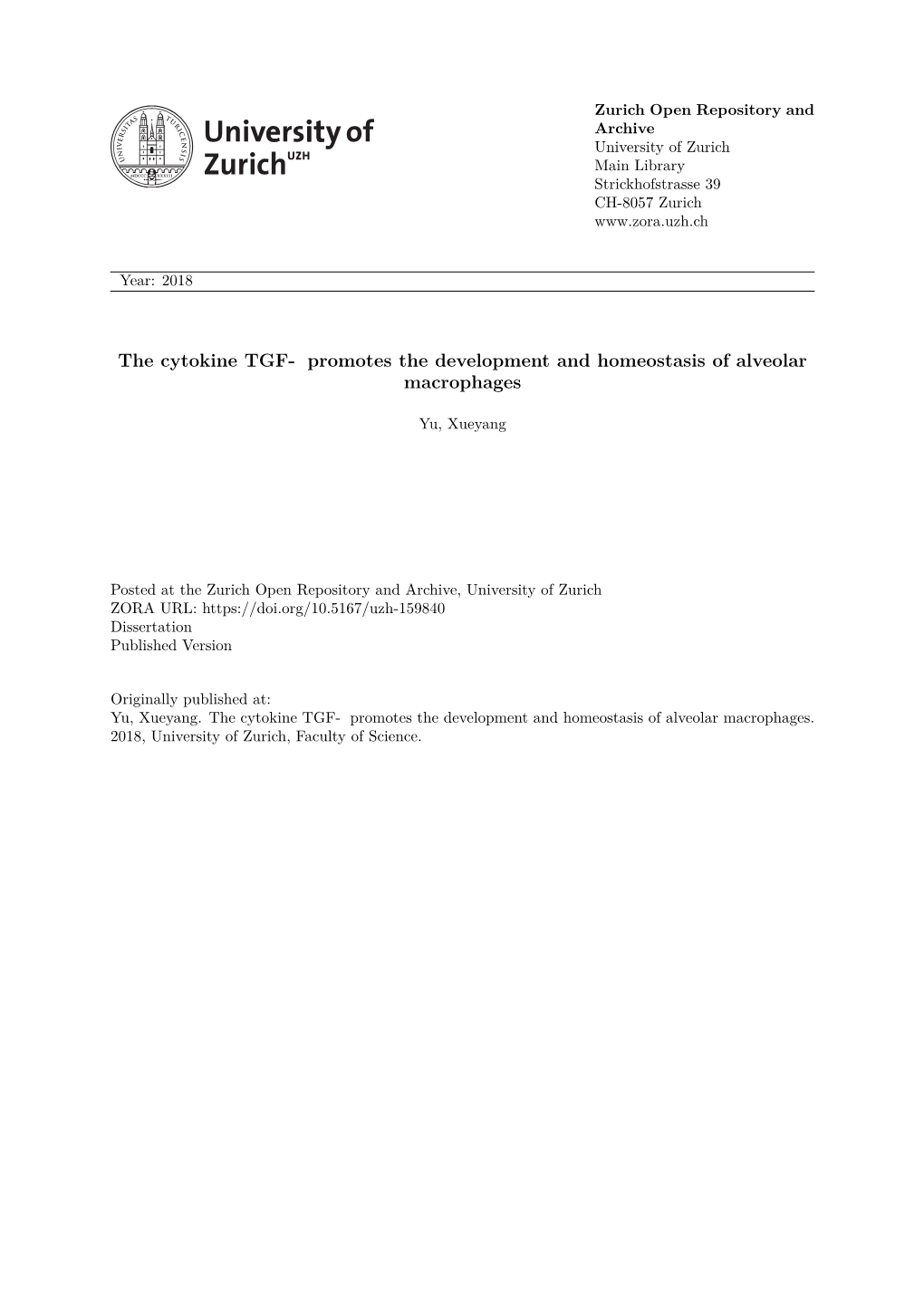 The Cytokine TGF-Β Promotes the Development and Homeostasis of Alveolar Macrophages