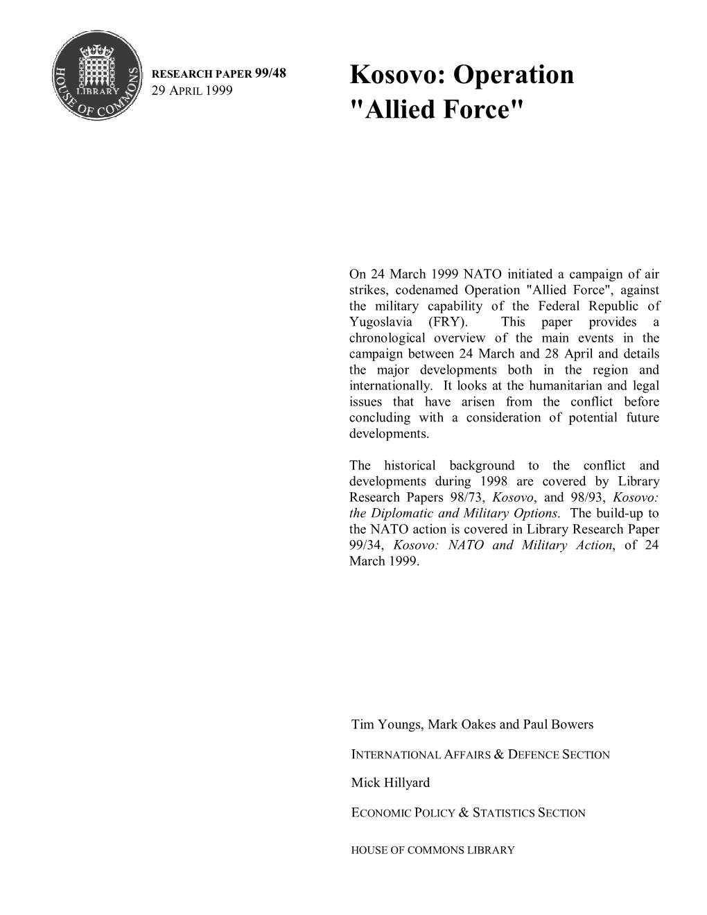 Kosovo: Operation "Allied Force"