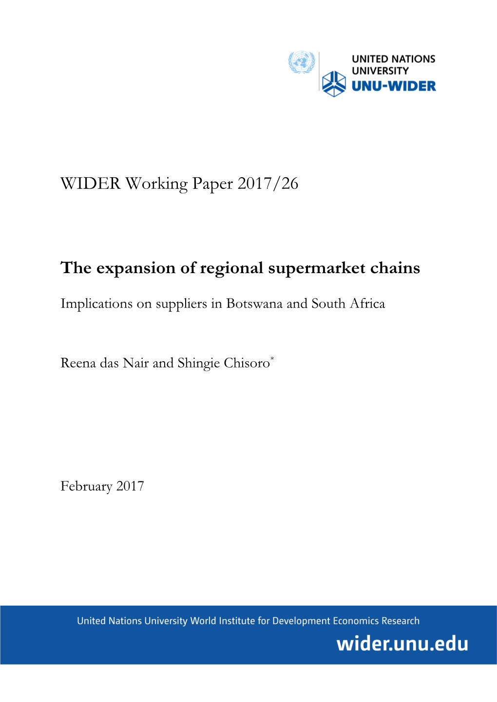 The Expansion of Regional Supermarket Chains