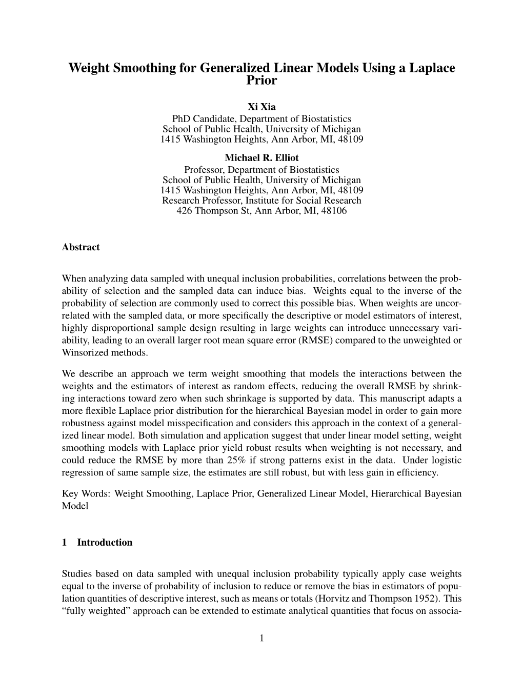 Weight Smoothing for Generalized Linear Models Using a Laplace Prior