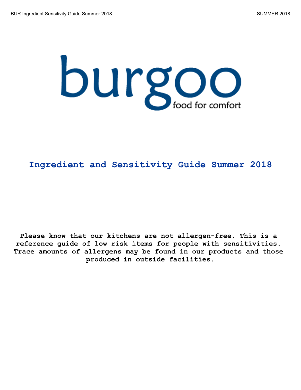 BUR Ingredient Sensitivity Guide Summer 2018 SUMMER 2018