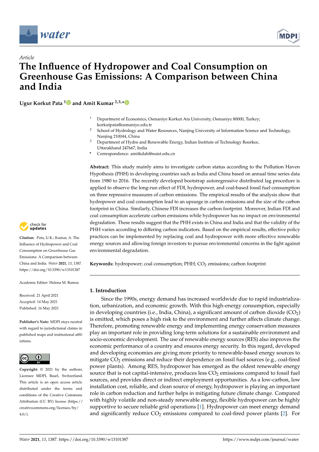 The Influence of Hydropower and Coal Consumption On