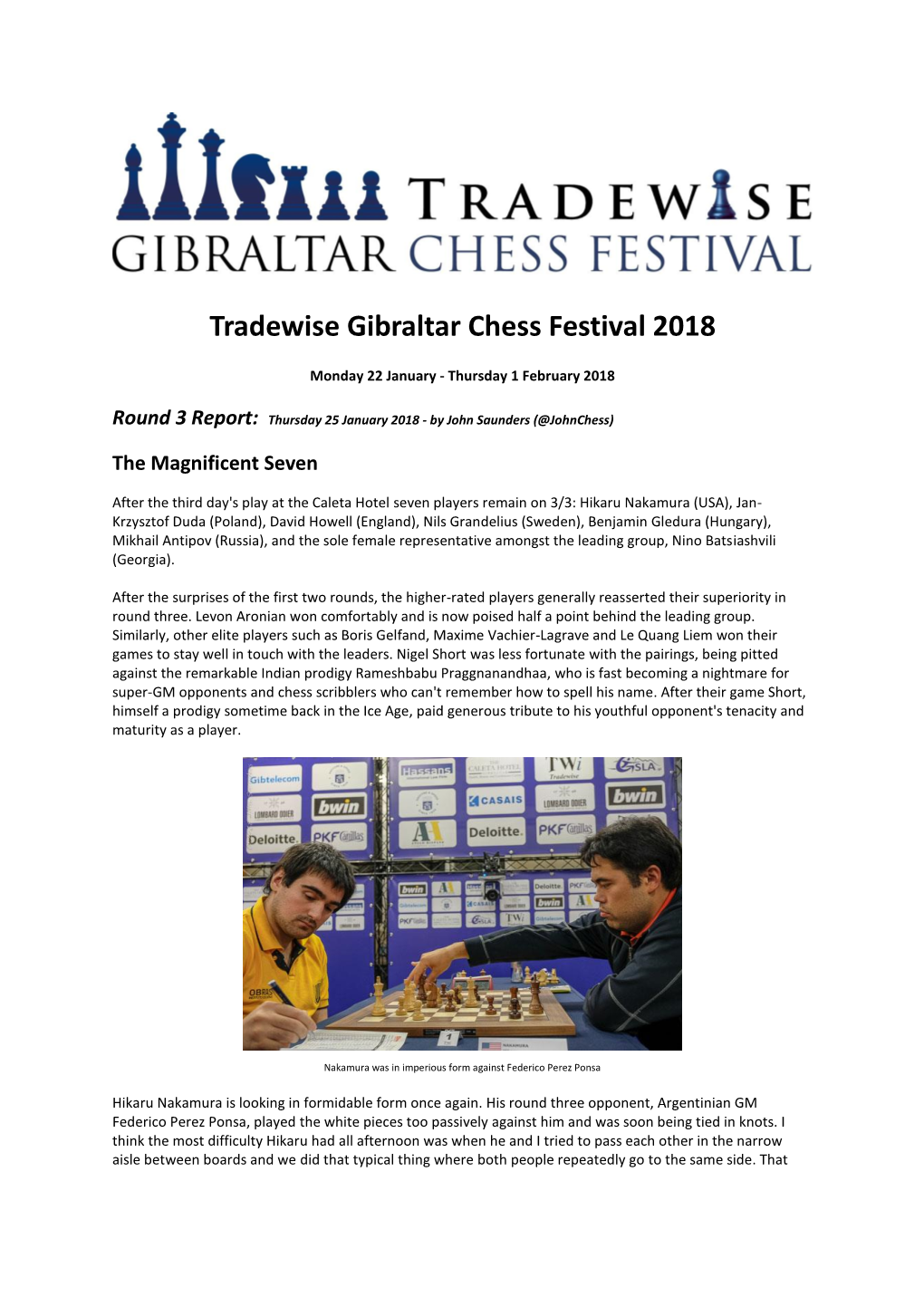 Tradewise Gibraltar Chess Festival 2018