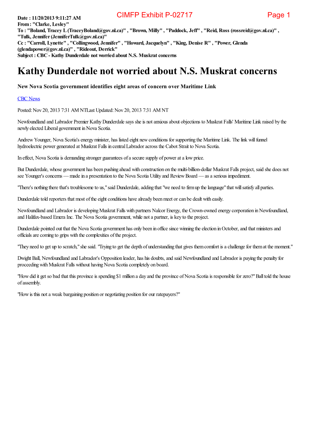 Kathy Dunderdale Not Worried About N.S. Muskrat Concerns Kathy Dunderdale Not Worried About N.S