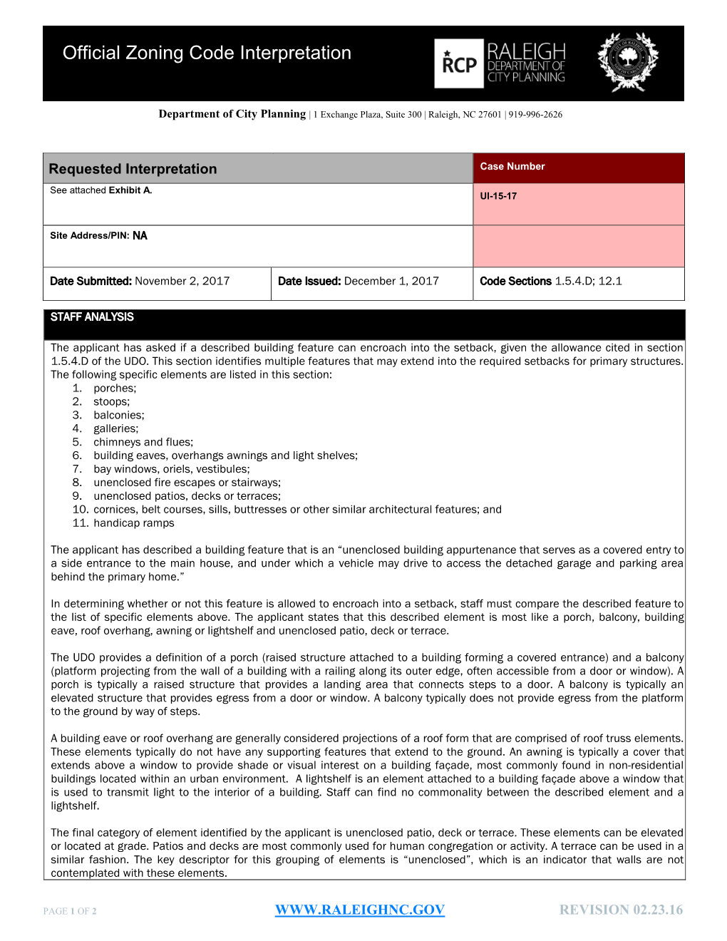 UI-15-17 Official Zoning Interpretation